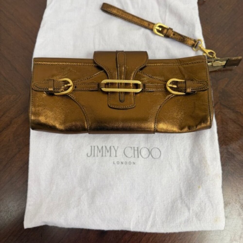 Jimmy Choo Women's Metallic Bronze Leather Clutch Purse